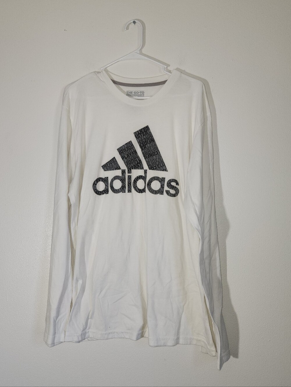 Men's Adidas White Long Sleeve Tee with Black Logo